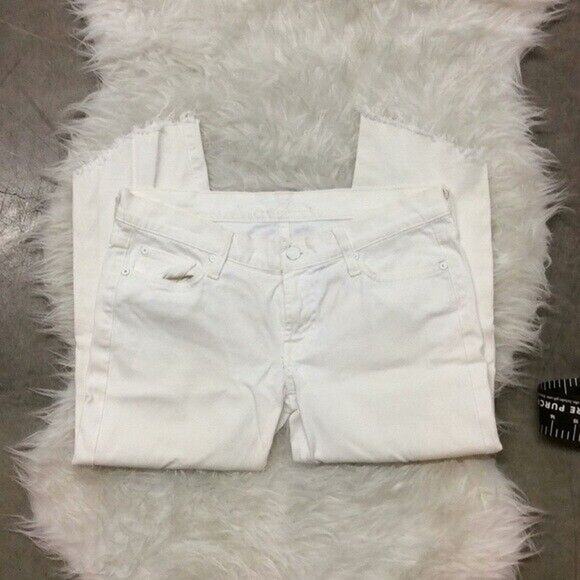 7 For All Mankind white slim jean custom distressed Raw Hem Cropped Size 28 - Picture 4 of 8